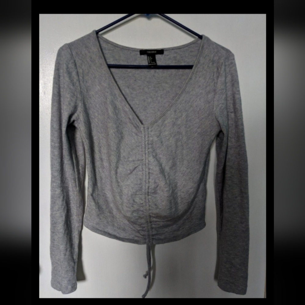 Retro Fashion Grey Blouse Top Long Sleeve Casual Fall Attire Emo Grunge